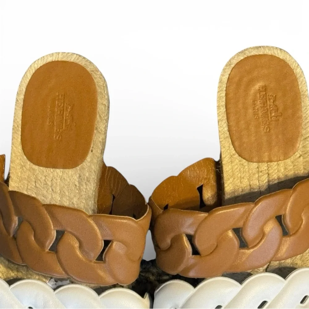 Hermès Gwen Tricolor Leather Slide Sandals Espadrille Flats 39 Summer Holiday - Picture 3 of 5